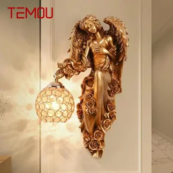TEMOU Современный Крытый Настенный Светильник Angel LED Gold Креативный Европейский Бра из Смолы для Декора Дома Гостиной Спальни