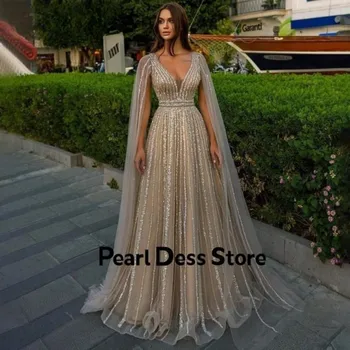 Блестящее вечернее платье с V-образным вырезом трапециевидной формы, подходящее для свадебной вечеринки, длинное роскошное вечернее платье с пайетками 2023 года, вечернее платье в Дубае
