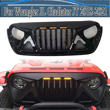 Для Wrangler JL Gladiator JT 2018-2021 Со Светодиодной Подсветкой Модифицированные Гоночные Решетки ABS Решетка Переднего Бампера Автомобиля с Сетчатой Вставкой Подходит