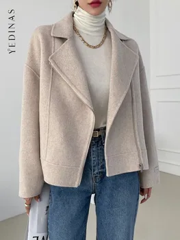 Женское полушерстяное пальто Yedinas, однотонный шерстяной блейзер, толстая теплая куртка, женское высококачественное пальто, офисные женские топы, осень-зима