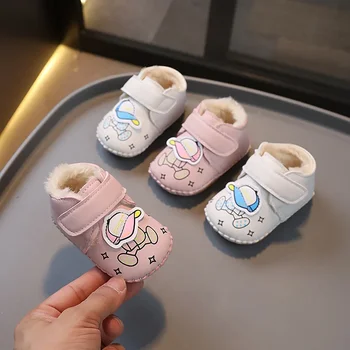 Новая зимняя детская обувь, теплая хлопчатобумажная обувь с утолщенным ворсом, мужская и женская обувь для малышей 0-1 лет, мягкая подошва
