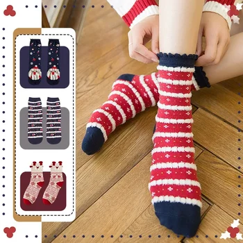 Новинка в Новых Рождественских носках, женских красных мультяшных носках Moose, милых носках из кораллового бархата японских и корейских серий