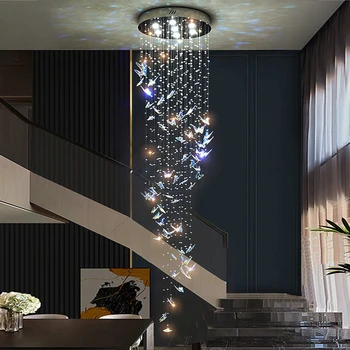 Роскошные хрустальные подвесные потолочные люстры с бабочками, светодиодные светильники для домашней лестницы, подвесные светильники для гостиной, люстры