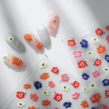 Цветные Цветы 5D Рельефные Рельефы С Тиснением Самоклеящиеся Наклейки Для Дизайна Ногтей Прекрасные 3D Наклейки Для Ногтей Оптовая Продажа Дропшиппинг